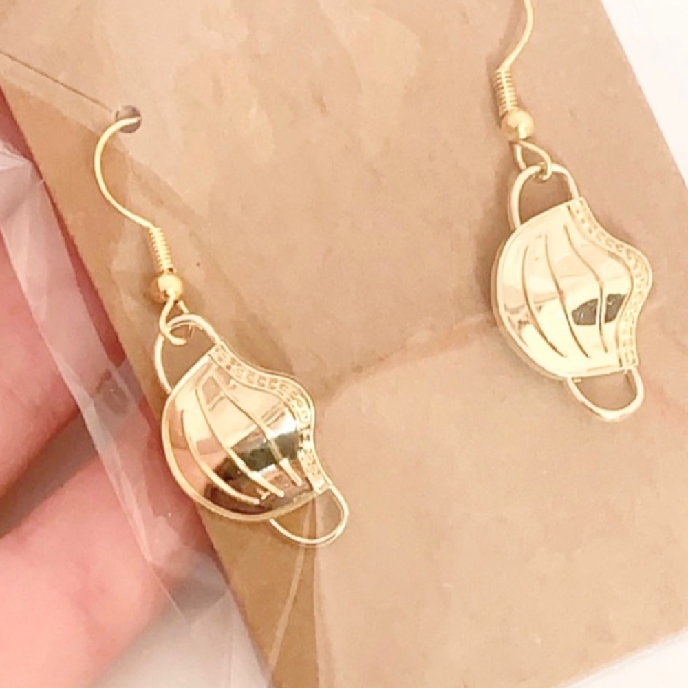 Gold Face Mask Shaped Dangle Earrings